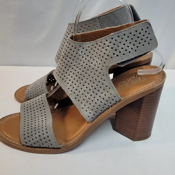 Anthropologie Franco Sarto Gray Delores Leather Heels Open Toe Shoes sz 9.5 - Picture 4 of 5